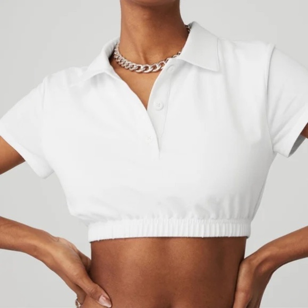 ALO Yoga White Cropped Polo Top XS